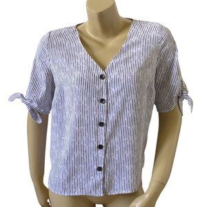 APT 9 Womens Size Small Black White Striped Short Sleeve Button Up Shirt